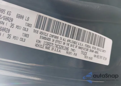 2012 Ram 1500 Slt из США, поврежденный, VIN 1C6RD7LT0CS291206